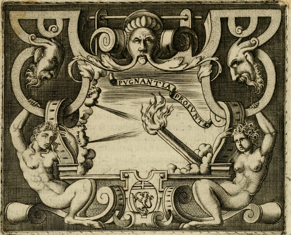 An illustration from Le imprese illvstri del s.or Ieronimo Rvscelli. Aggivntovi nvovam.te il qvarto libro da Vincenzo Rvscelli da Viterbo.., 1584, leaf 602