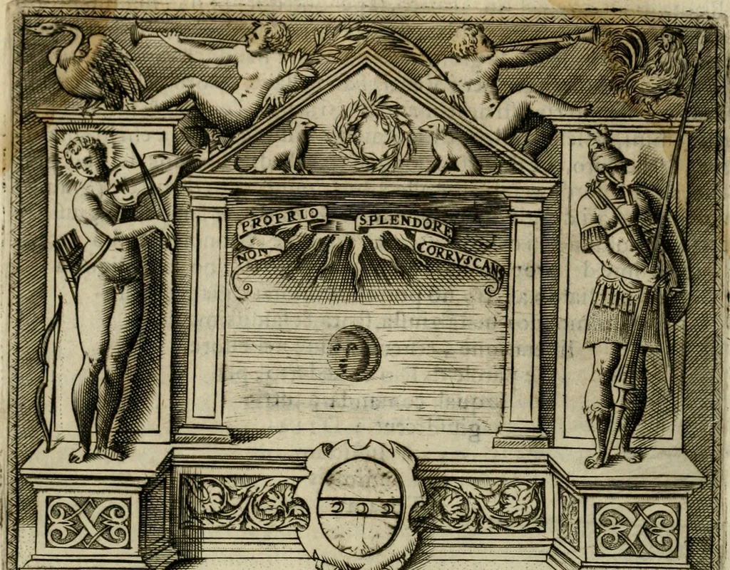 An illustration from Le imprese illvstri del s.or Ieronimo Rvscelli. Aggivntovi nvovam.te il qvarto libro da Vincenzo Rvscelli da Viterbo.., 1584, leaf 605