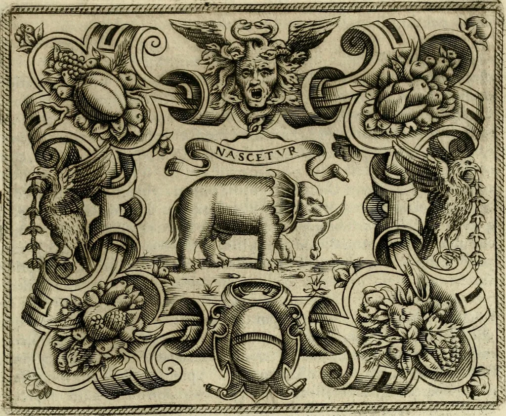 An illustration from Le imprese illvstri del s.or Ieronimo Rvscelli. Aggivntovi nvovam.te il qvarto libro da Vincenzo Rvscelli da Viterbo.., 1584, leaf 94