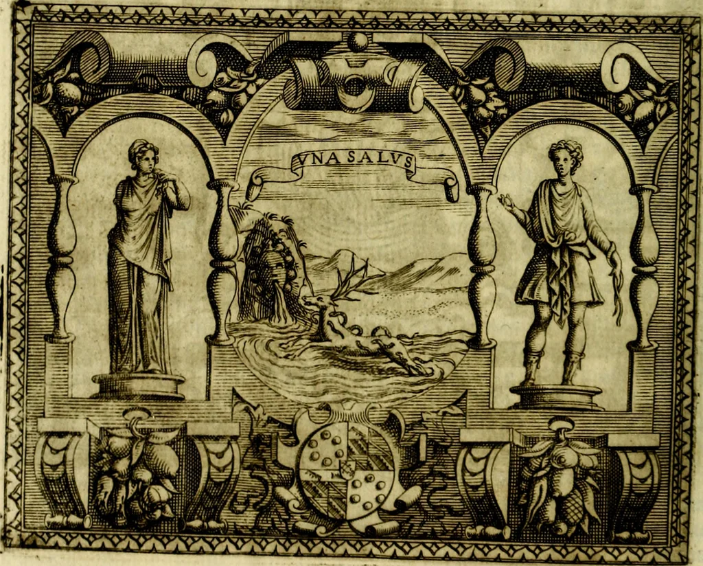 An illustration from Le imprese illvstri, con espositioni, et discorsi del S.or Ieronimo Rvscelli. Con la givnta di altre imprese tvtto riordinato et corretto da Fran.co Patritio, 1572, leaf 105