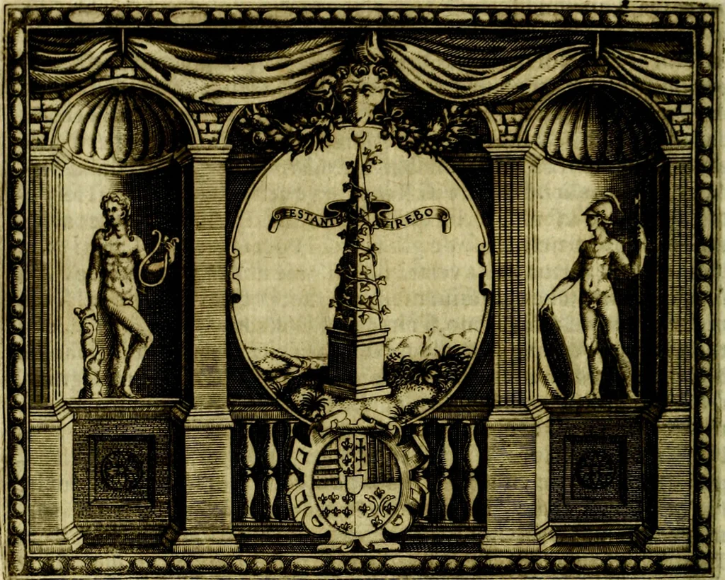 An illustration from Le imprese illvstri, con espositioni, et discorsi del S.or Ieronimo Rvscelli. Con la givnta di altre imprese tvtto riordinato et corretto da Fran.co Patritio, 1572, leaf 115