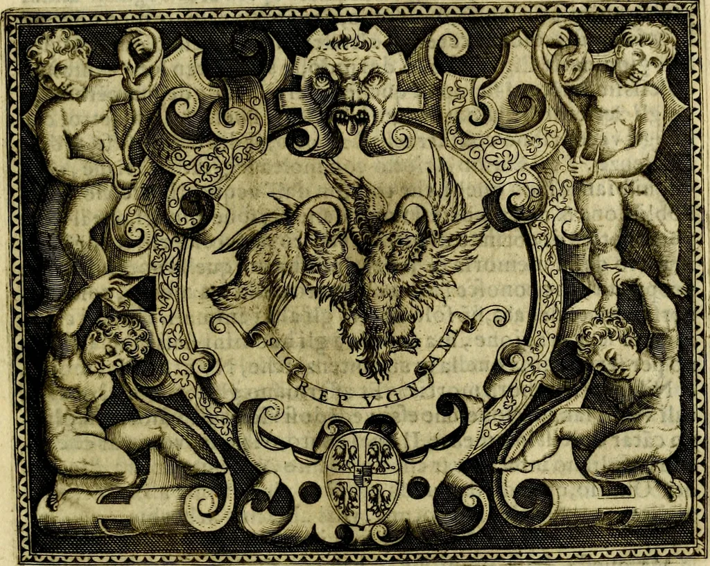An illustration from Le imprese illvstri, con espositioni, et discorsi del S.or Ieronimo Rvscelli. Con la givnta di altre imprese tvtto riordinato et corretto da Fran.co Patritio, 1572, leaf 124