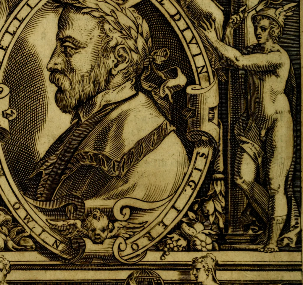 An illustration from Le imprese illvstri, con espositioni, et discorsi del S.or Ieronimo Rvscelli. Con la givnta di altre imprese tvtto riordinato et corretto da Fran.co Patritio, 1572, leaf 13