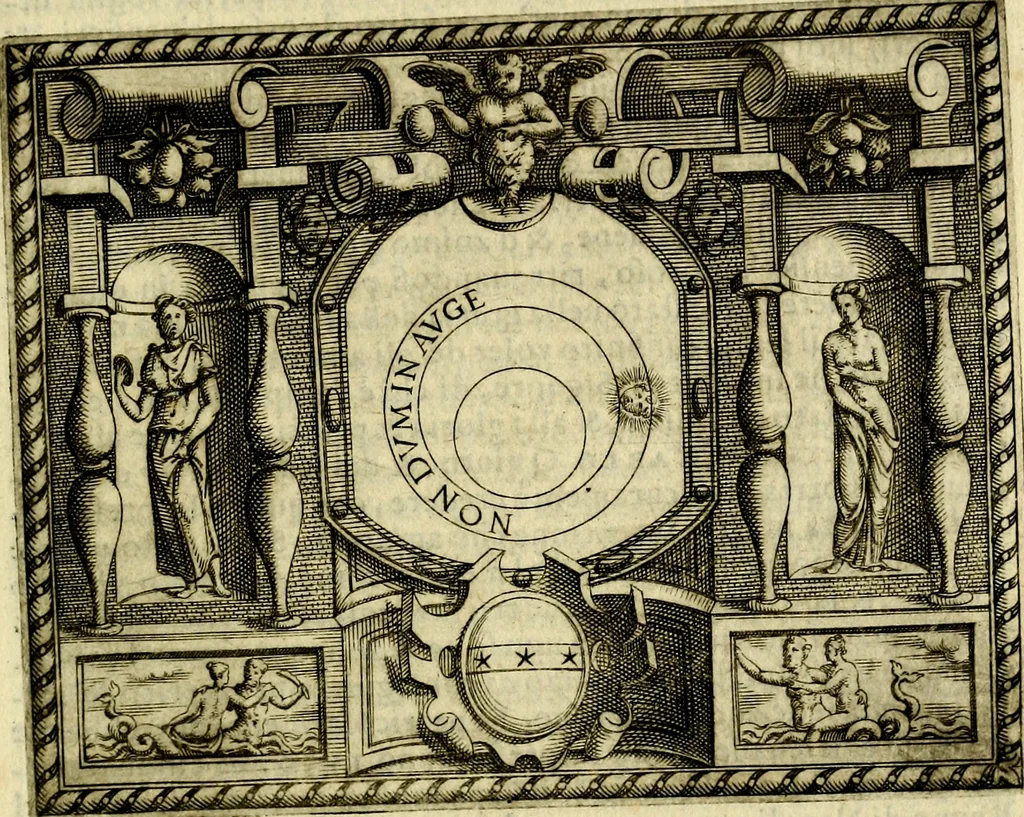 An illustration from Le imprese illvstri, con espositioni, et discorsi del S.or Ieronimo Rvscelli. Con la givnta di altre imprese tvtto riordinato et corretto da Fran.co Patritio, 1572, leaf 224