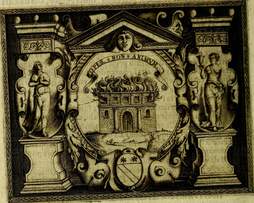 An illustration from Le imprese illvstri, con espositioni, et discorsi del S.or Ieronimo Rvscelli. Con la givnta di altre imprese tvtto riordinato et corretto da Fran.co Patritio, 1572, leaf 249