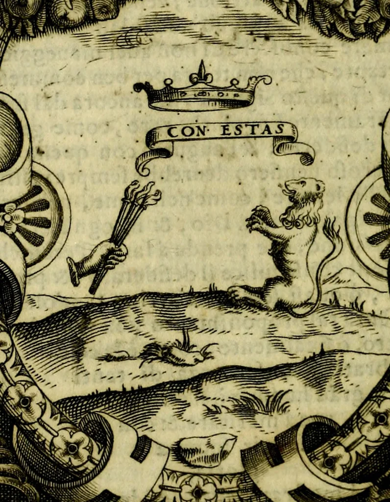 An illustration from Le imprese illvstri, con espositioni, et discorsi del S.or Ieronimo Rvscelli. Con la givnta di altre imprese tvtto riordinato et corretto da Fran.co Patritio, 1572, leaf 299