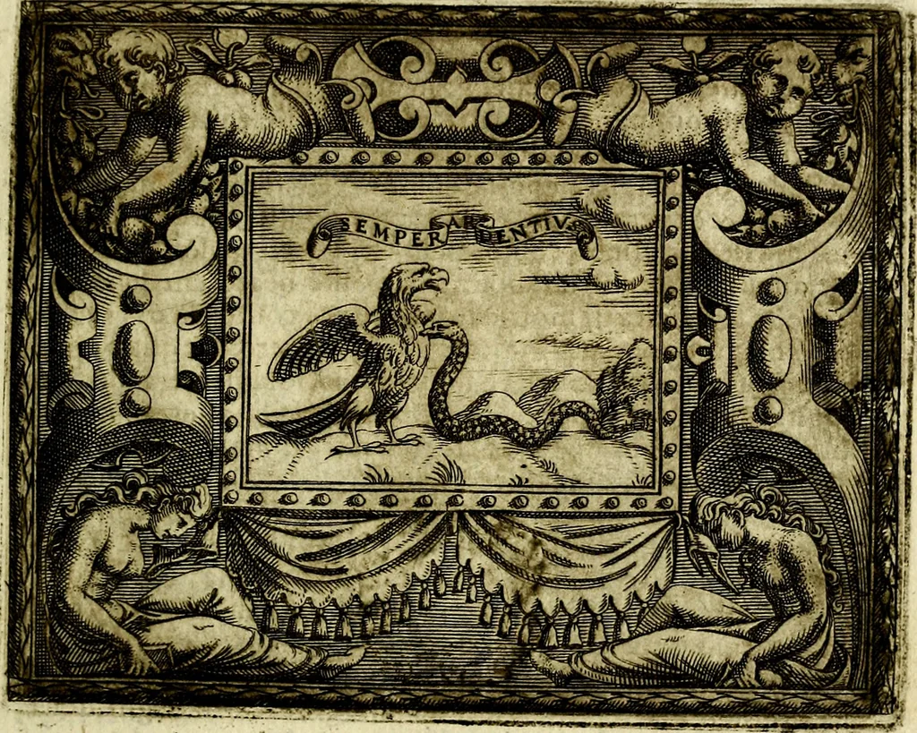 An illustration from Le imprese illvstri, con espositioni, et discorsi del S.or Ieronimo Rvscelli. Con la givnta di altre imprese tvtto riordinato et corretto da Fran.co Patritio, 1572, leaf 306