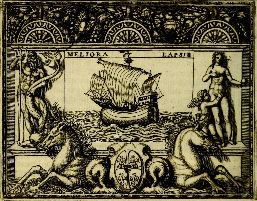 An illustration from Le imprese illvstri, con espositioni, et discorsi del S.or Ieronimo Rvscelli. Con la givnta di altre imprese tvtto riordinato et corretto da Fran.co Patritio, 1572, leaf 327