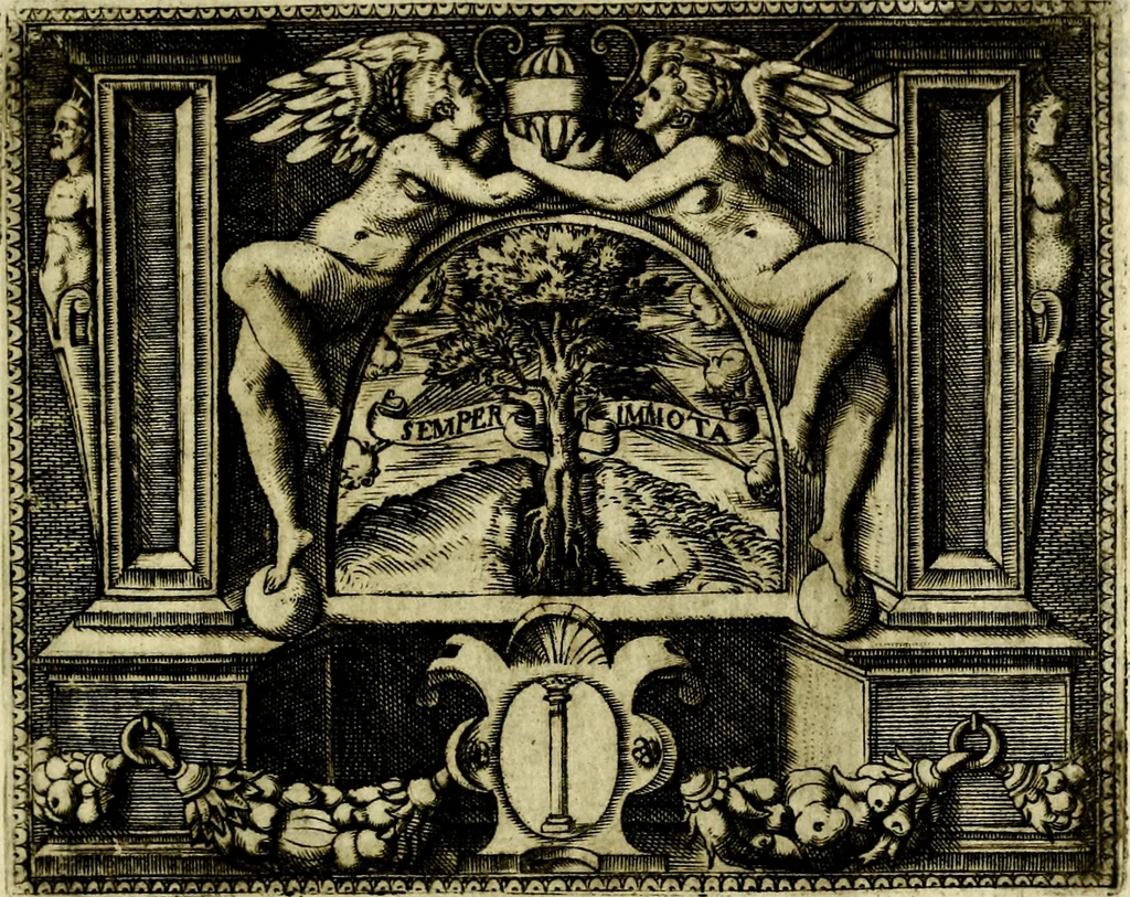 An illustration from Le imprese illvstri, con espositioni, et discorsi del S.or Ieronimo Rvscelli. Con la givnta di altre imprese tvtto riordinato et corretto da Fran.co Patritio, 1572, leaf 344