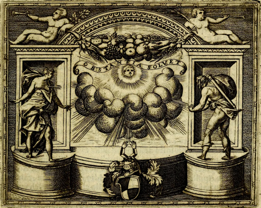 An illustration from Le imprese illvstri, con espositioni, et discorsi del S.or Ieronimo Rvscelli. Con la givnta di altre imprese tvtto riordinato et corretto da Fran.co Patritio, 1572, leaf 372