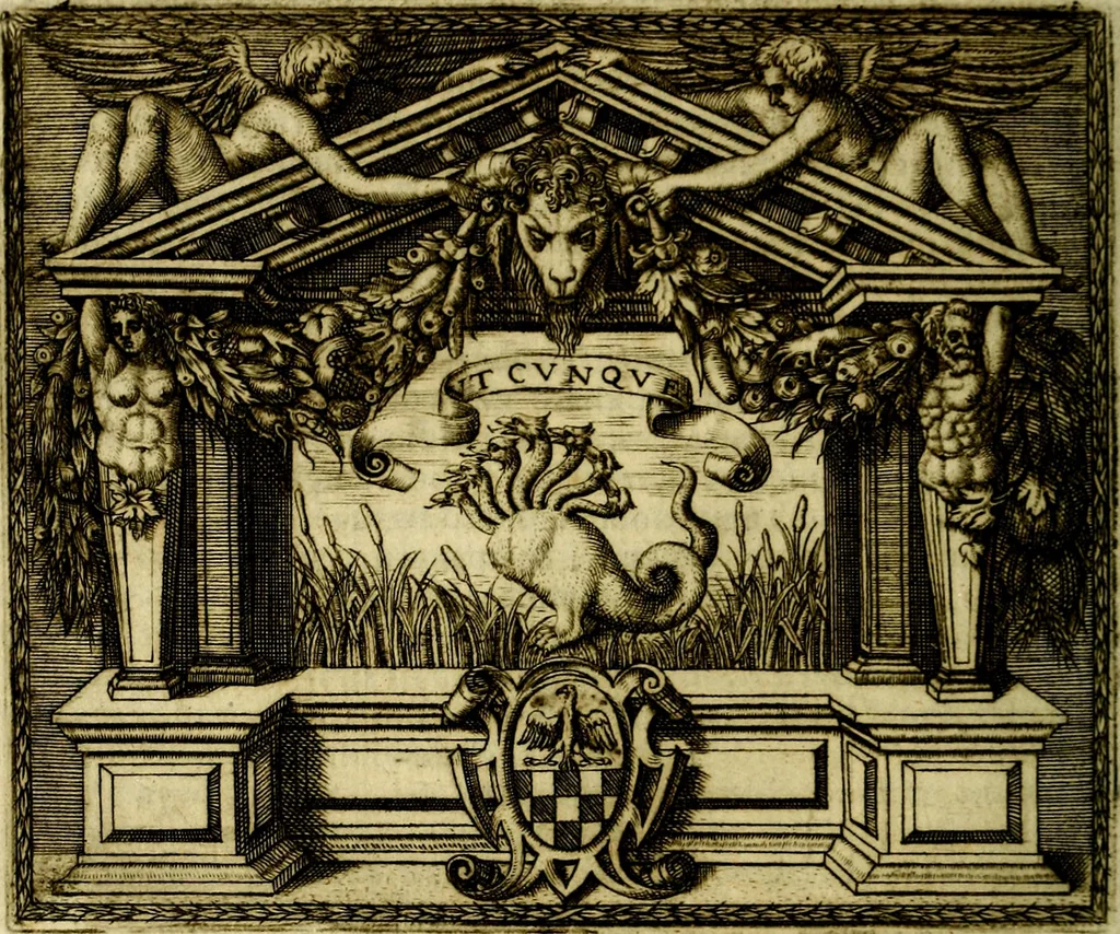 An illustration from Le imprese illvstri, con espositioni, et discorsi del S.or Ieronimo Rvscelli. Con la givnta di altre imprese tvtto riordinato et corretto da Fran.co Patritio, 1572, leaf 377