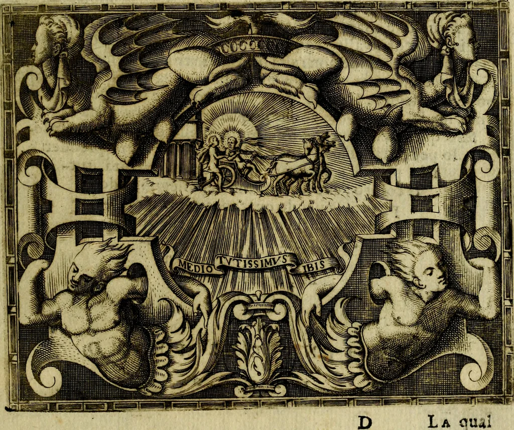 An illustration from Le imprese illvstri, con espositioni, et discorsi del S.or Ieronimo Rvscelli. Con la givnta di altre imprese tvtto riordinato et corretto da Fran.co Patritio, 1572, leaf 38