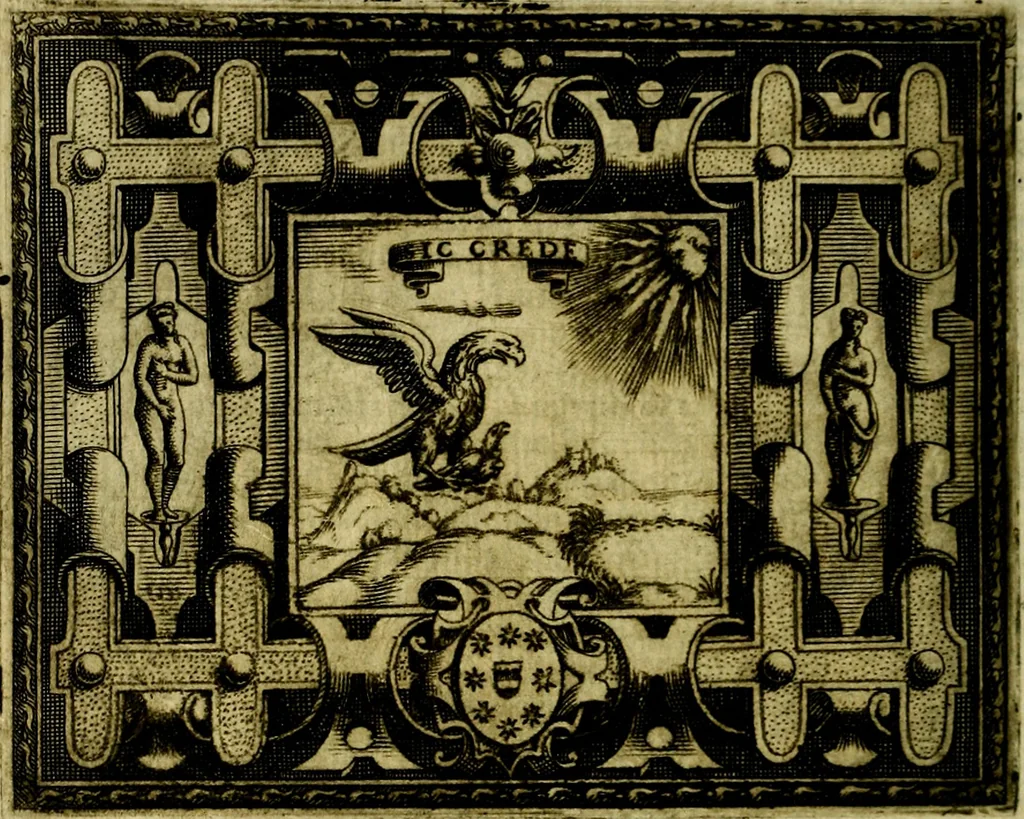 An illustration from Le imprese illvstri, con espositioni, et discorsi del S.or Ieronimo Rvscelli. Con la givnta di altre imprese tvtto riordinato et corretto da Fran.co Patritio, 1572, leaf 389