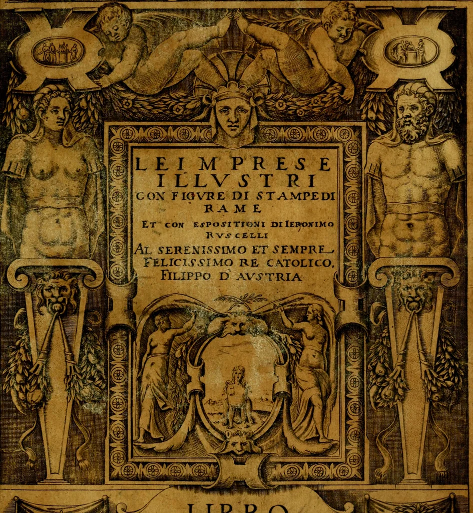 An illustration from Le imprese illvstri, con espositioni, et discorsi del S.or Ieronimo Rvscelli. Con la givnta di altre imprese tvtto riordinato et corretto da Fran.co Patritio, 1572, leaf 394