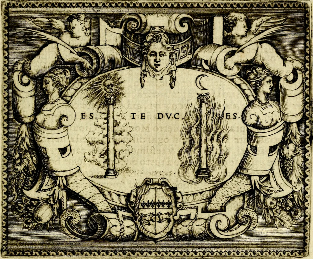 An illustration from Le imprese illvstri, con espositioni, et discorsi del S.or Ieronimo Rvscelli. Con la givnta di altre imprese tvtto riordinato et corretto da Fran.co Patritio, 1572, leaf 462