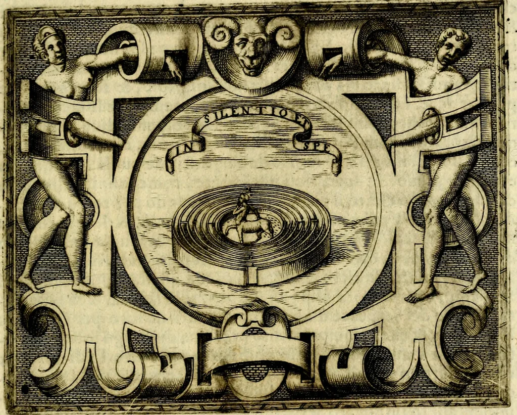 An illustration from Le imprese illvstri, con espositioni, et discorsi del S.or Ieronimo Rvscelli. Con la givnta di altre imprese tvtto riordinato et corretto da Fran.co Patritio, 1572, leaf 468