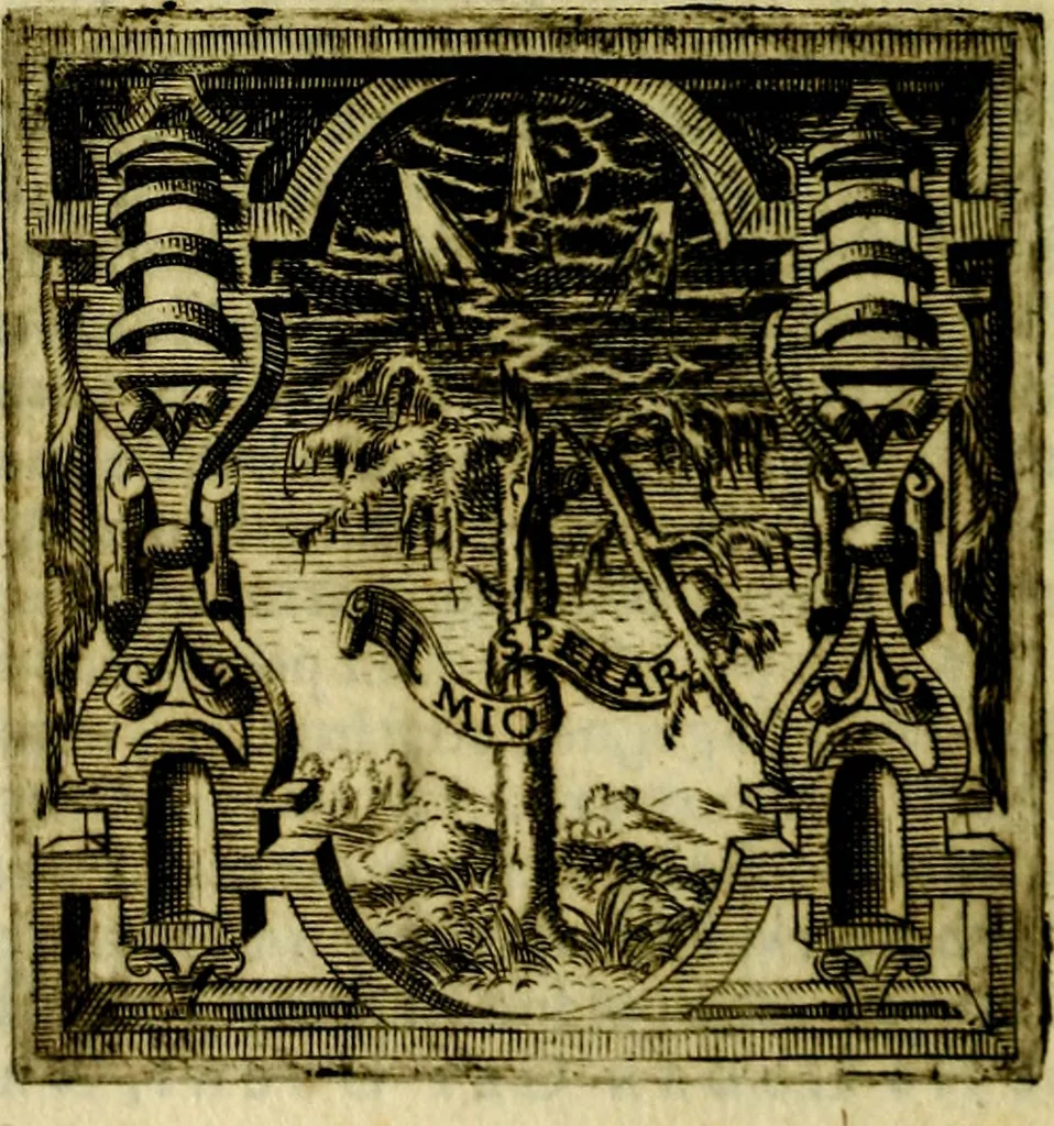 An illustration from Le imprese illvstri, con espositioni, et discorsi del S.or Ieronimo Rvscelli. Con la givnta di altre imprese tvtto riordinato et corretto da Fran.co Patritio, 1572, leaf 481
