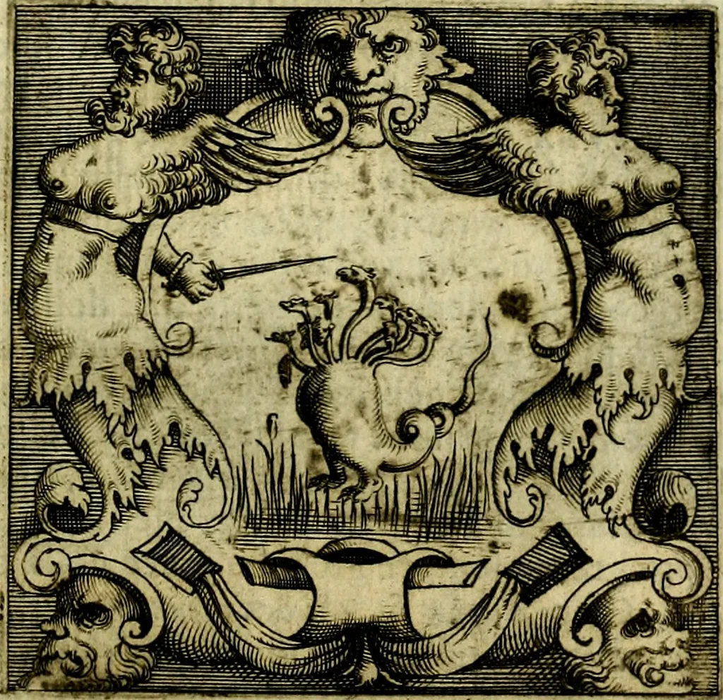 An illustration from Le imprese illvstri, con espositioni, et discorsi del S.or Ieronimo Rvscelli. Con la givnta di altre imprese tvtto riordinato et corretto da Fran.co Patritio, 1572, leaf 482