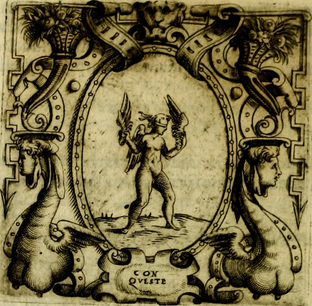 An illustration from Le imprese illvstri, con espositioni, et discorsi del S.or Ieronimo Rvscelli. Con la givnta di altre imprese tvtto riordinato et corretto da Fran.co Patritio, 1572, leaf 483