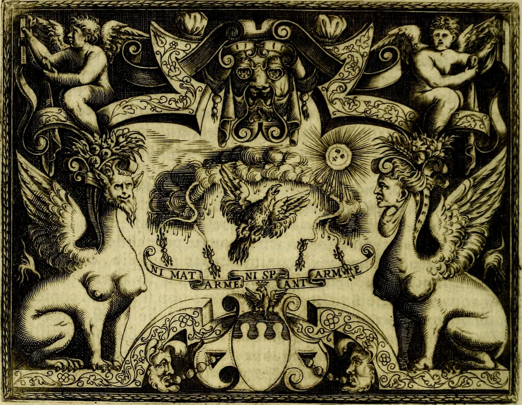 An illustration from Le imprese illvstri, con espositioni, et discorsi del S.or Ieronimo Rvscelli. Con la givnta di altre imprese tvtto riordinato et corretto da Fran.co Patritio, 1572, leaf 493