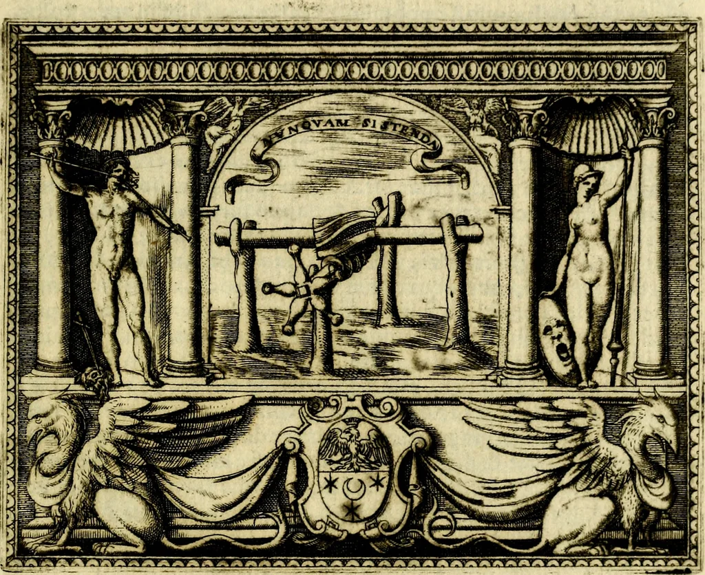 An illustration from Le imprese illvstri, con espositioni, et discorsi del S.or Ieronimo Rvscelli. Con la givnta di altre imprese tvtto riordinato et corretto da Fran.co Patritio, 1572, leaf 498