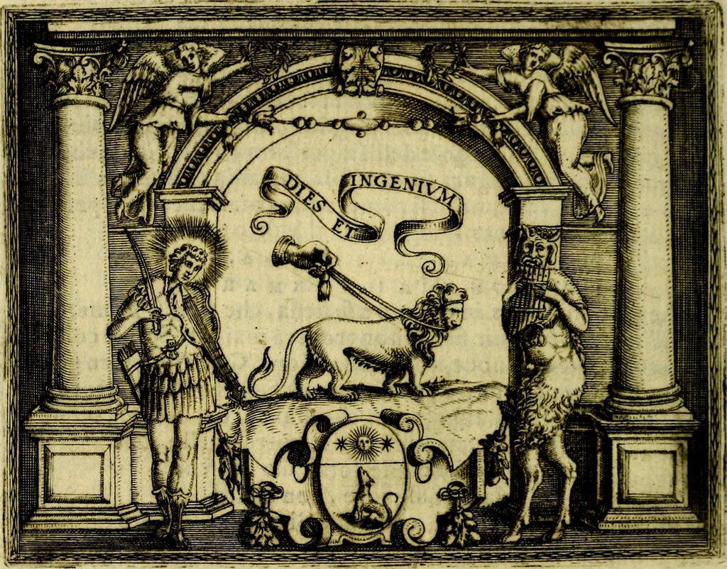 An illustration from Le imprese illvstri, con espositioni, et discorsi del S.or Ieronimo Rvscelli. Con la givnta di altre imprese tvtto riordinato et corretto da Fran.co Patritio, 1572, leaf 501