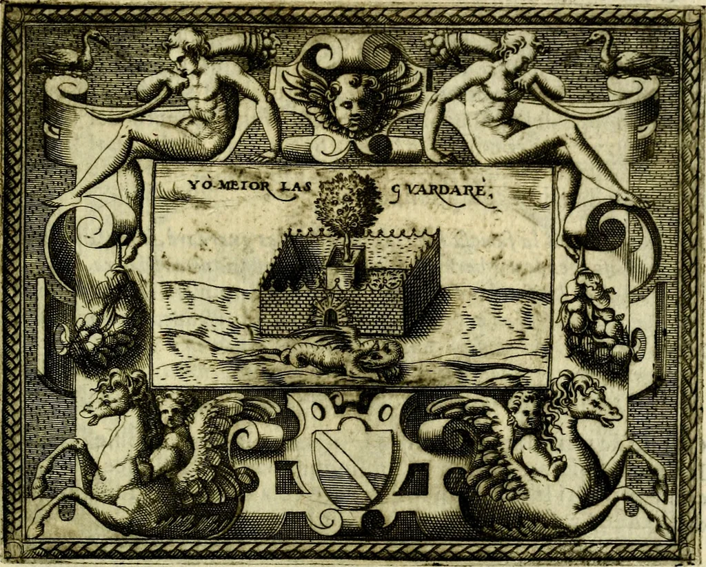 An illustration from Le imprese illvstri, con espositioni, et discorsi del S.or Ieronimo Rvscelli. Con la givnta di altre imprese tvtto riordinato et corretto da Fran.co Patritio, 1572, leaf 550