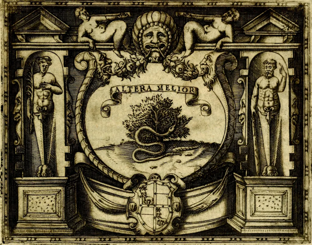An illustration from Le imprese illvstri, con espositioni, et discorsi del S.or Ieronimo Rvscelli. Con la givnta di altre imprese tvtto riordinato et corretto da Fran.co Patritio, 1572, leaf 560