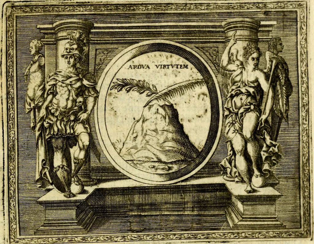 An illustration from Le imprese illvstri, con espositioni, et discorsi del S.or Ieronimo Rvscelli. Con la givnta di altre imprese tvtto riordinato et corretto da Fran.co Patritio, 1572, leaf 568