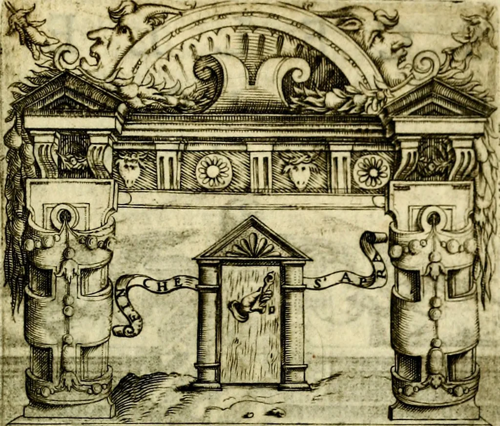 An illustration from Le imprese illvstri, con espositioni, et discorsi del S.or Ieronimo Rvscelli. Con la givnta di altre imprese tvtto riordinato et corretto da Fran.co Patritio, 1572, leaf 576