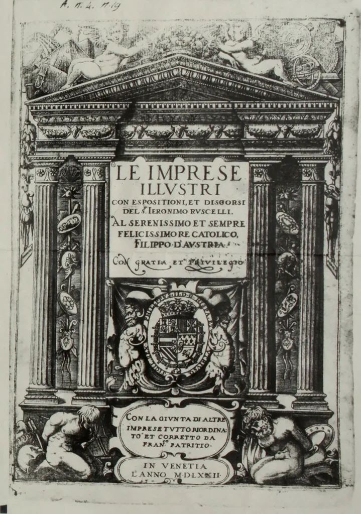 An illustration from Le imprese illvstri, con espositioni, et discorsi del S.or Ieronimo Rvscelli. Con la givnta di altre imprese tvtto riordinato et corretto da Fran.co Patritio, 1572, leaf 611