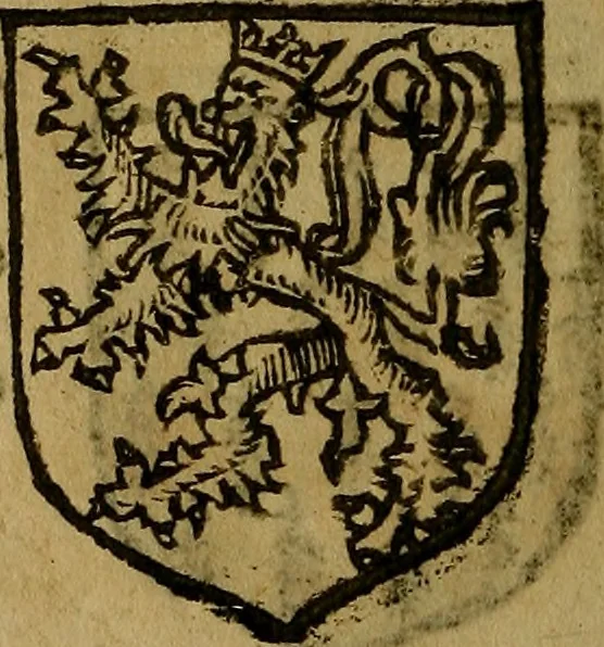 An illustration from Le jardin d'armoiries : contenant les armes de plusieurs nobles royaumes & maisons de Germanie Inferieure: oeuvre autant nouveau, que proufitable à tous amateurs du noble exercice d'armes. Den boomagert der wapenen, inhoudende wapenen van vele edele huysen van dese Nederlanden, en andere onliggende .., 1567, leaf 109