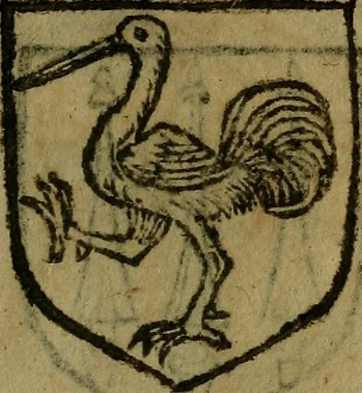 An illustration from Le jardin d'armoiries : contenant les armes de plusieurs nobles royaumes & maisons de Germanie Inferieure: oeuvre autant nouveau, que proufitable à tous amateurs du noble exercice d'armes. Den boomagert der wapenen, inhoudende wapenen van vele edele huysen van dese Nederlanden, en andere onliggende .., 1567, leaf 112
