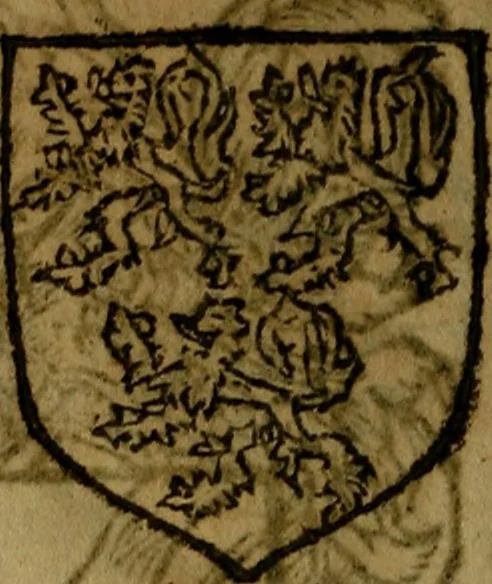 An illustration from Le jardin d'armoiries : contenant les armes de plusieurs nobles royaumes & maisons de Germanie Inferieure: oeuvre autant nouveau, que proufitable à tous amateurs du noble exercice d'armes. Den boomagert der wapenen, inhoudende wapenen van vele edele huysen van dese Nederlanden, en andere onliggende .., 1567, leaf 115