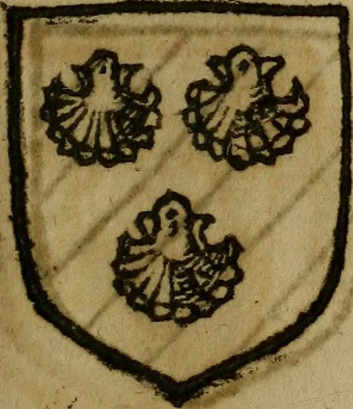 An illustration from Le jardin d'armoiries : contenant les armes de plusieurs nobles royaumes & maisons de Germanie Inferieure: oeuvre autant nouveau, que proufitable à tous amateurs du noble exercice d'armes. Den boomagert der wapenen, inhoudende wapenen van vele edele huysen van dese Nederlanden, en andere onliggende .., 1567, leaf 120
