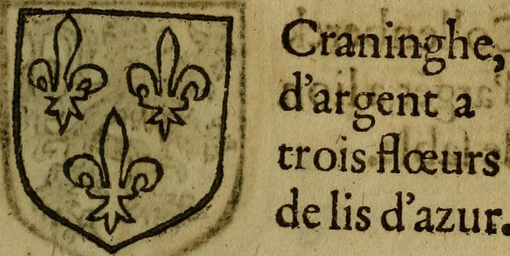 An illustration from Le jardin d'armoiries : contenant les armes de plusieurs nobles royaumes & maisons de Germanie Inferieure: oeuvre autant nouveau, que proufitable à tous amateurs du noble exercice d'armes. Den boomagert der wapenen, inhoudende wapenen van vele edele huysen van dese Nederlanden, en andere onliggende .., 1567, leaf 122