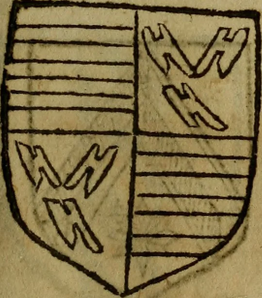 An illustration from Le jardin d'armoiries : contenant les armes de plusieurs nobles royaumes & maisons de Germanie Inferieure: oeuvre autant nouveau, que proufitable à tous amateurs du noble exercice d'armes. Den boomagert der wapenen, inhoudende wapenen van vele edele huysen van dese Nederlanden, en andere onliggende .., 1567, leaf 126