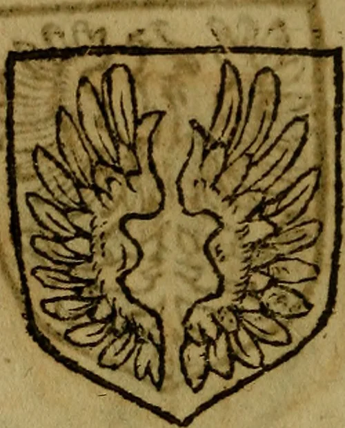 An illustration from Le jardin d'armoiries : contenant les armes de plusieurs nobles royaumes & maisons de Germanie Inferieure: oeuvre autant nouveau, que proufitable à tous amateurs du noble exercice d'armes. Den boomagert der wapenen, inhoudende wapenen van vele edele huysen van dese Nederlanden, en andere onliggende .., 1567, leaf 127