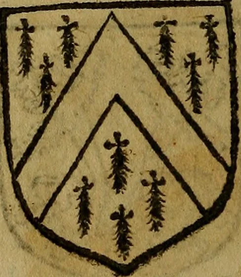 An illustration from Le jardin d'armoiries : contenant les armes de plusieurs nobles royaumes & maisons de Germanie Inferieure: oeuvre autant nouveau, que proufitable à tous amateurs du noble exercice d'armes. Den boomagert der wapenen, inhoudende wapenen van vele edele huysen van dese Nederlanden, en andere onliggende .., 1567, leaf 131
