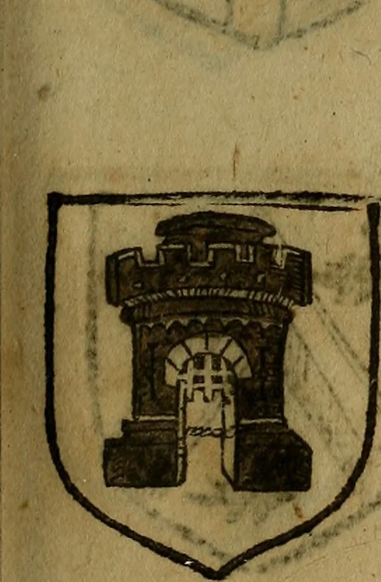 An illustration from Le jardin d'armoiries : contenant les armes de plusieurs nobles royaumes & maisons de Germanie Inferieure: oeuvre autant nouveau, que proufitable à tous amateurs du noble exercice d'armes. Den boomagert der wapenen, inhoudende wapenen van vele edele huysen van dese Nederlanden, en andere onliggende .., 1567, leaf 138