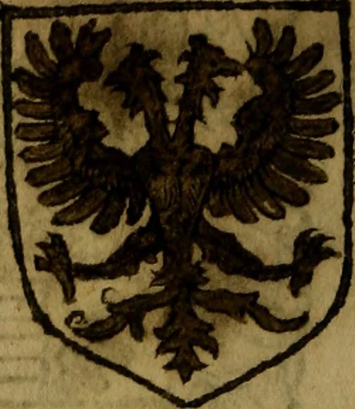 An illustration from Le jardin d'armoiries : contenant les armes de plusieurs nobles royaumes & maisons de Germanie Inferieure: oeuvre autant nouveau, que proufitable à tous amateurs du noble exercice d'armes. Den boomagert der wapenen, inhoudende wapenen van vele edele huysen van dese Nederlanden, en andere onliggende .., 1567, leaf 139