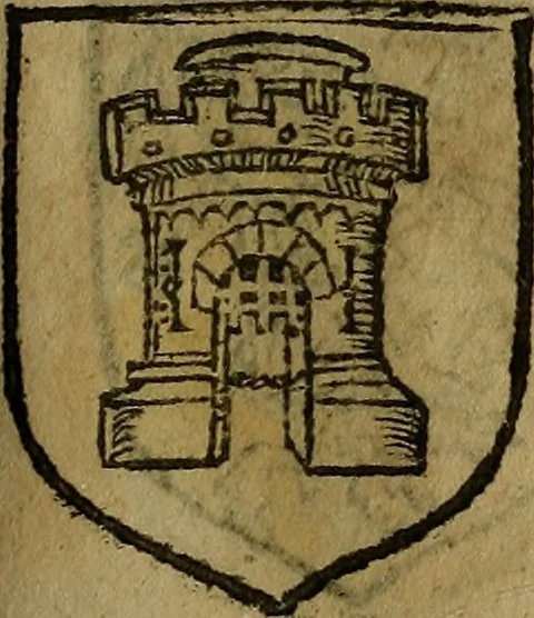 An illustration from Le jardin d'armoiries : contenant les armes de plusieurs nobles royaumes & maisons de Germanie Inferieure: oeuvre autant nouveau, que proufitable à tous amateurs du noble exercice d'armes. Den boomagert der wapenen, inhoudende wapenen van vele edele huysen van dese Nederlanden, en andere onliggende .., 1567, leaf 140