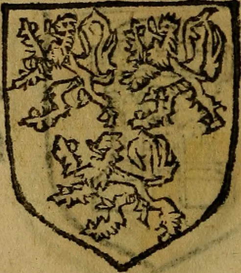 An illustration from Le jardin d'armoiries : contenant les armes de plusieurs nobles royaumes & maisons de Germanie Inferieure: oeuvre autant nouveau, que proufitable à tous amateurs du noble exercice d'armes. Den boomagert der wapenen, inhoudende wapenen van vele edele huysen van dese Nederlanden, en andere onliggende .., 1567, leaf 141