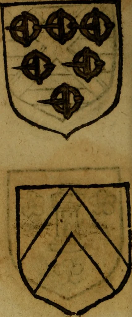 An illustration from Le jardin d'armoiries : contenant les armes de plusieurs nobles royaumes & maisons de Germanie Inferieure: oeuvre autant nouveau, que proufitable à tous amateurs du noble exercice d'armes. Den boomagert der wapenen, inhoudende wapenen van vele edele huysen van dese Nederlanden, en andere onliggende .., 1567, leaf 145