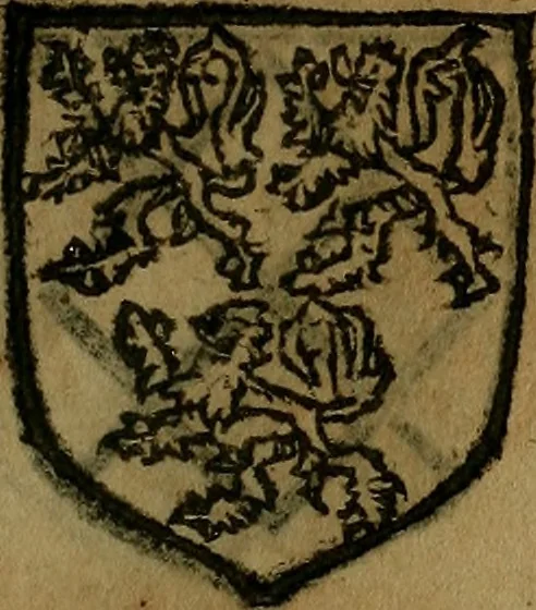 An illustration from Le jardin d'armoiries : contenant les armes de plusieurs nobles royaumes & maisons de Germanie Inferieure: oeuvre autant nouveau, que proufitable à tous amateurs du noble exercice d'armes. Den boomagert der wapenen, inhoudende wapenen van vele edele huysen van dese Nederlanden, en andere onliggende .., 1567, leaf 148