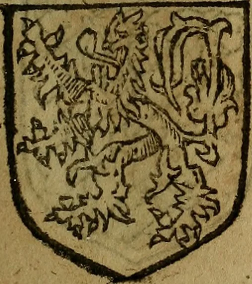 An illustration from Le jardin d'armoiries : contenant les armes de plusieurs nobles royaumes & maisons de Germanie Inferieure: oeuvre autant nouveau, que proufitable à tous amateurs du noble exercice d'armes. Den boomagert der wapenen, inhoudende wapenen van vele edele huysen van dese Nederlanden, en andere onliggende .., 1567, leaf 156