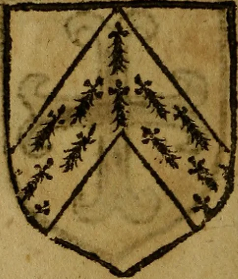 An illustration from Le jardin d'armoiries : contenant les armes de plusieurs nobles royaumes & maisons de Germanie Inferieure: oeuvre autant nouveau, que proufitable à tous amateurs du noble exercice d'armes. Den boomagert der wapenen, inhoudende wapenen van vele edele huysen van dese Nederlanden, en andere onliggende .., 1567, leaf 165