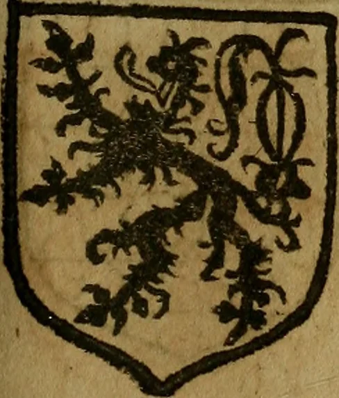 An illustration from Le jardin d'armoiries : contenant les armes de plusieurs nobles royaumes & maisons de Germanie Inferieure: oeuvre autant nouveau, que proufitable à tous amateurs du noble exercice d'armes. Den boomagert der wapenen, inhoudende wapenen van vele edele huysen van dese Nederlanden, en andere onliggende .., 1567, leaf 166