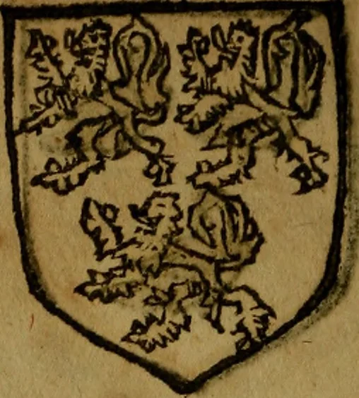 An illustration from Le jardin d'armoiries : contenant les armes de plusieurs nobles royaumes & maisons de Germanie Inferieure: oeuvre autant nouveau, que proufitable à tous amateurs du noble exercice d'armes. Den boomagert der wapenen, inhoudende wapenen van vele edele huysen van dese Nederlanden, en andere onliggende .., 1567, leaf 169