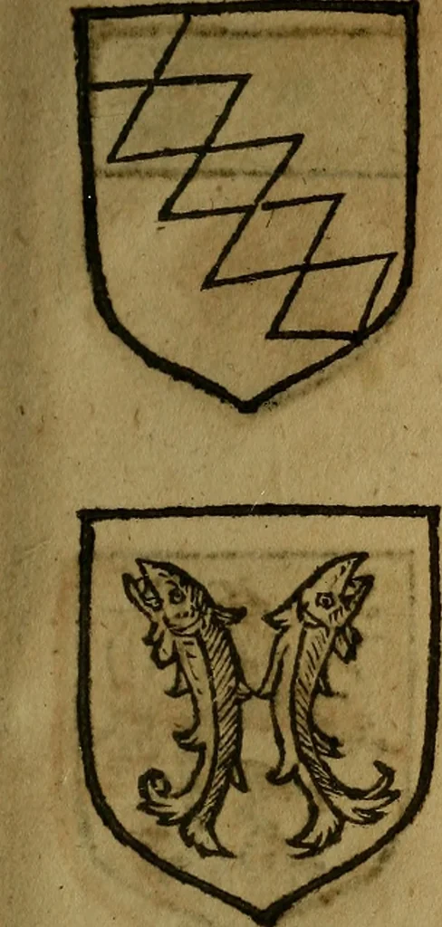 An illustration from Le jardin d'armoiries : contenant les armes de plusieurs nobles royaumes & maisons de Germanie Inferieure: oeuvre autant nouveau, que proufitable à tous amateurs du noble exercice d'armes. Den boomagert der wapenen, inhoudende wapenen van vele edele huysen van dese Nederlanden, en andere onliggende .., 1567, leaf 170